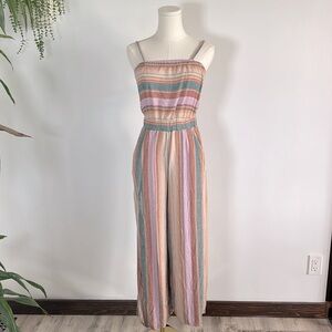 American Eagle Boho Chic Linen Blend Colorful Striped Wide Leg Cropped Jumpsuit